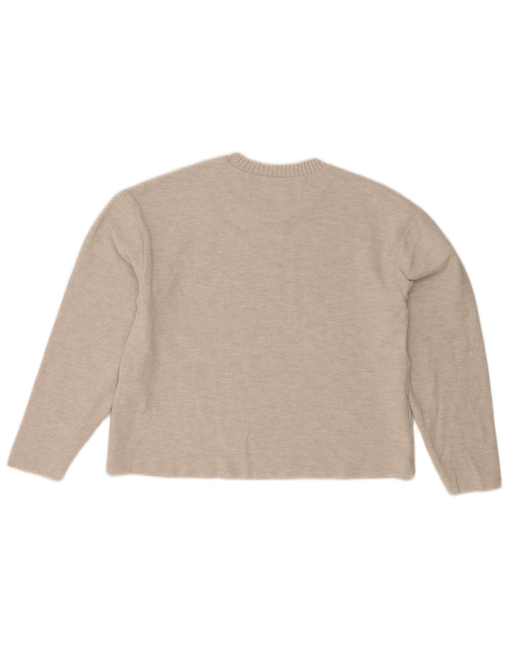Zara Mujer Crop Crew Neck Jumper Sweater UK 10 Small Gris Poliéster
