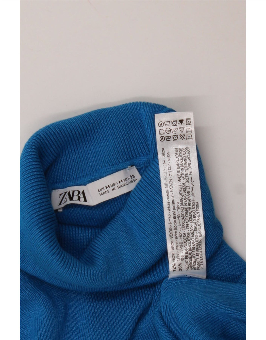ZARA Mujer Crop Roll Neck Jumper Sweater UK 12 Medium Blue Viscosa