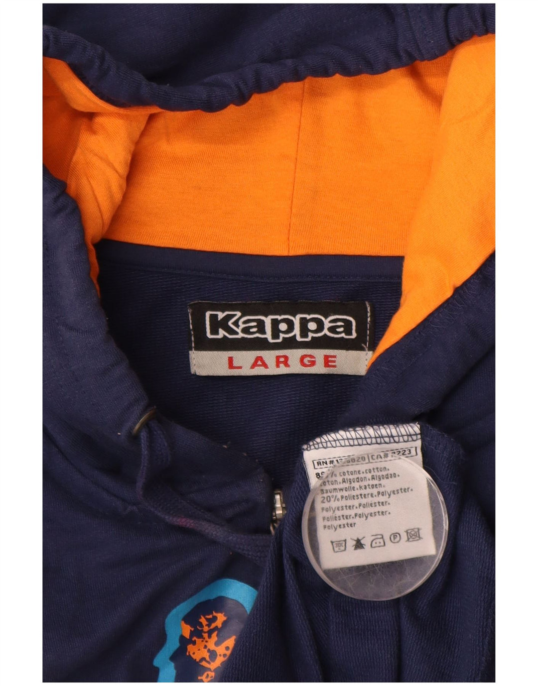 KAPPA Sudadera con capucha y cremallera gráfica para hombre, tamaño grande, algodón azul marino