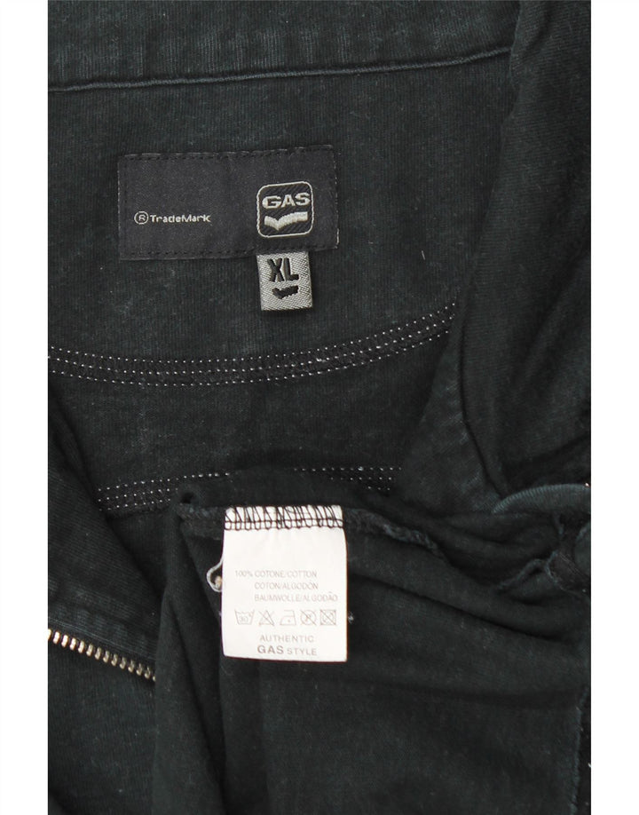 Gas Hombre Zip Neck Top Manga Larga XL Algodón Negro