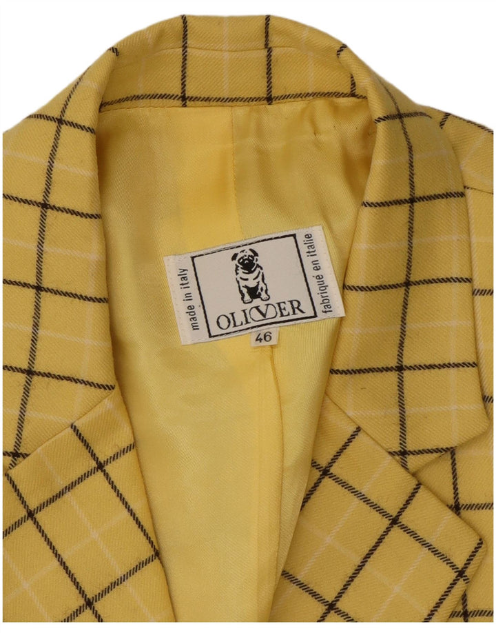 Oliver By Valentino Chaqueta tipo blazer de 3 botones para mujer IT 46 Cuadros amarillos grandes