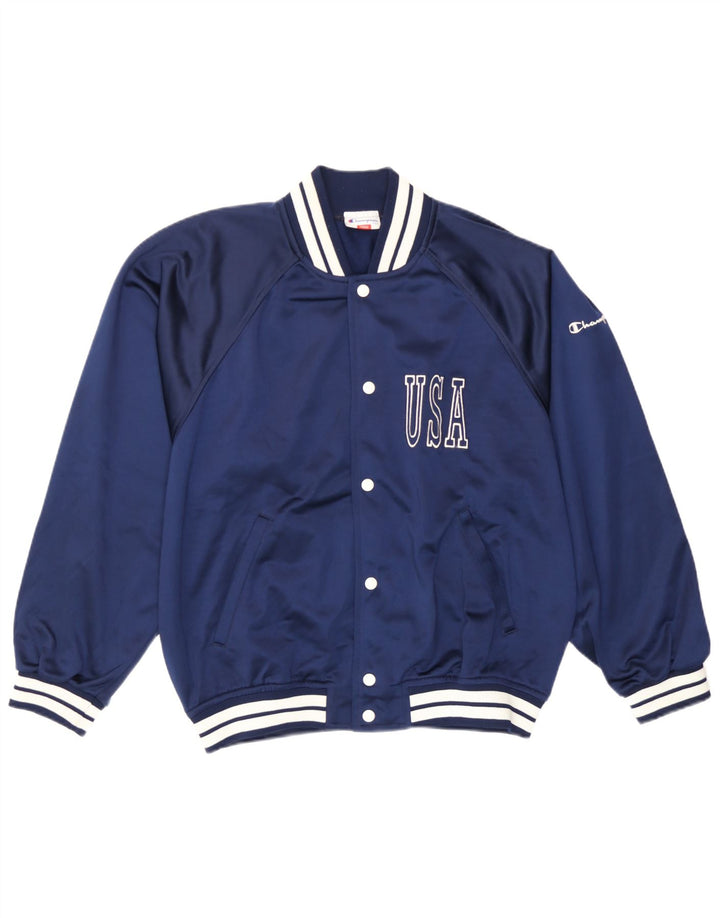 Champion Mens USA Graphic Chándal Top Chaqueta Pequeña Azul Marino Poliéster