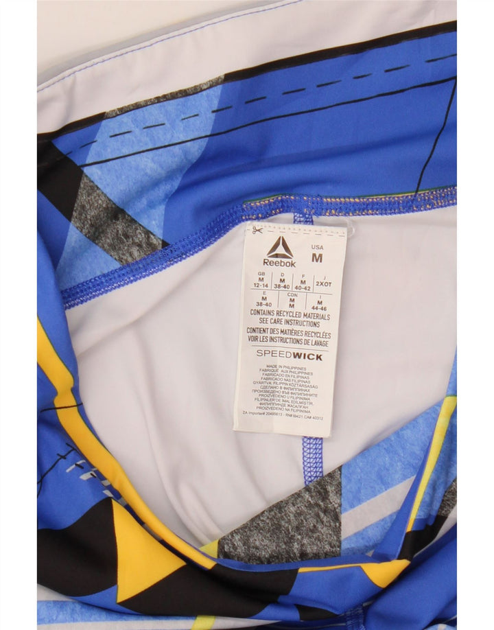 REEBOK Leggings Mujer UK 12/14 Poliéster Geométrico Azul Medio