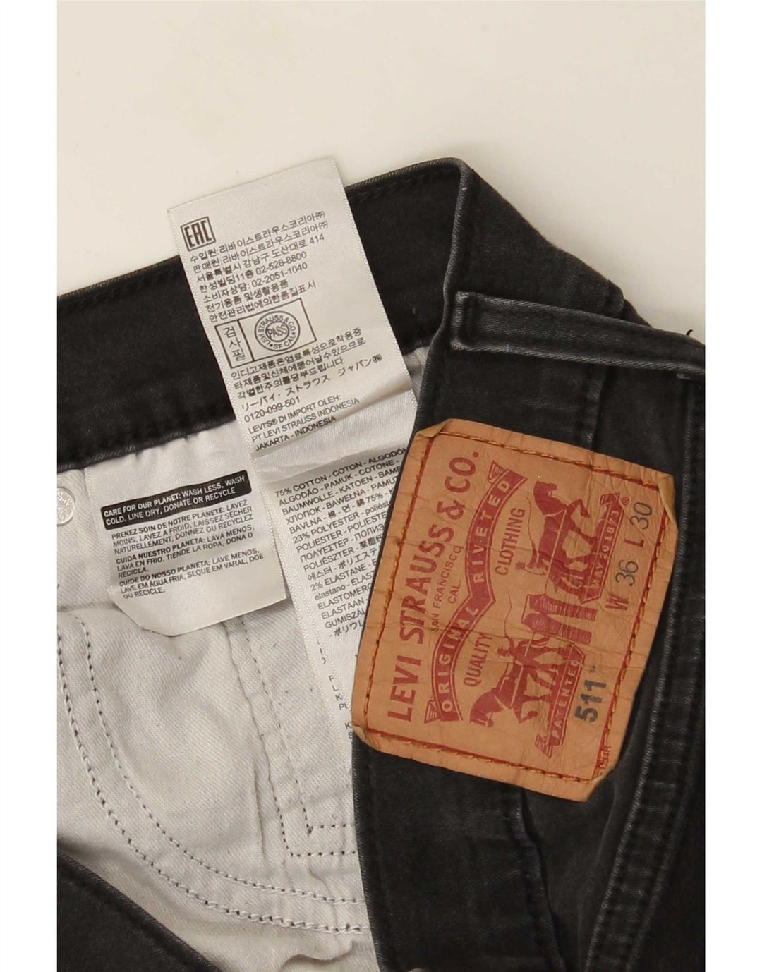 Levi's Hombre 511 Slim Jeans W36 L30 Algodón Negro
