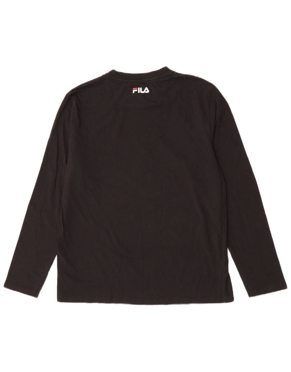 Fila Mens Graphic Top Manga Larga Grande Algodón Negro