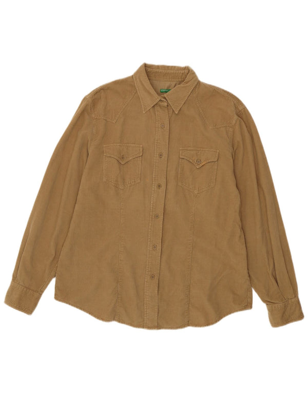 Camisa De Pana Benetton Mujer UK 46 Grande Algodón Beige