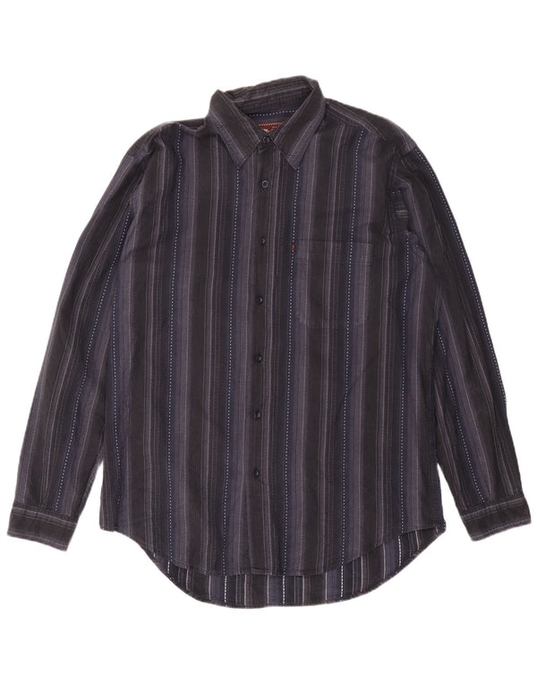 Camisa Marlboro Classics para hombre grande de algodón a rayas azul marino