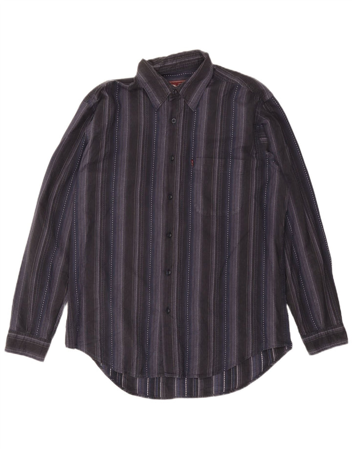 Camisa Marlboro Classics para hombre grande de algodón a rayas azul marino