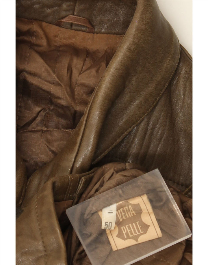 Chaqueta de cuero vintage para hombre IT 50 cuero marrón grande