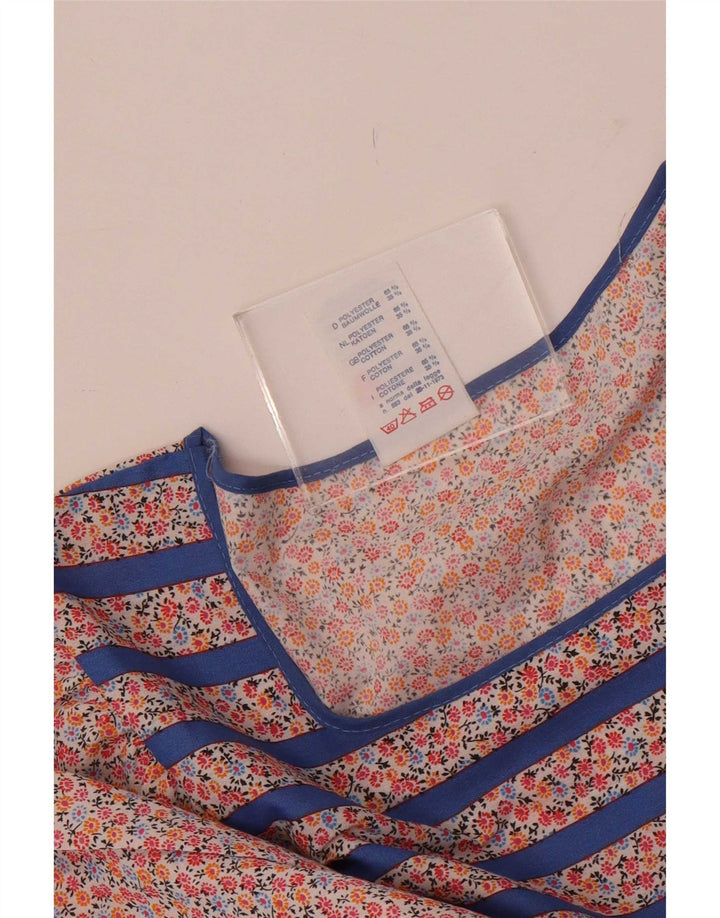 Vintage mujer manga larga Maxi vestido Reino Unido 14 poliéster a rayas azul medio