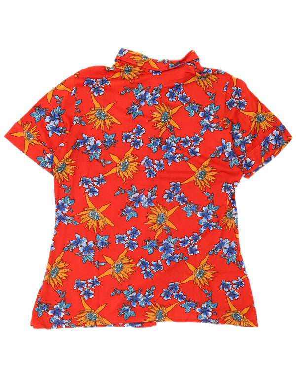 Vintage mujer camisa de manga corta Reino Unido 12 medio rojo floral