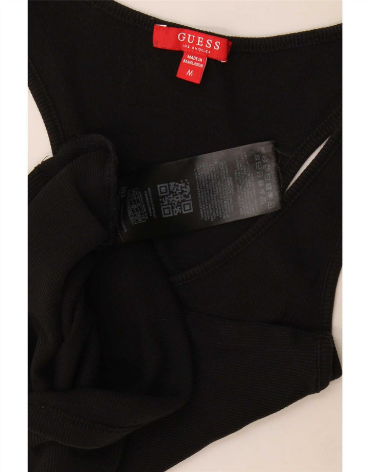 Guess Top sin mangas gráfico para mujer UK 12 Medium Black Cotton