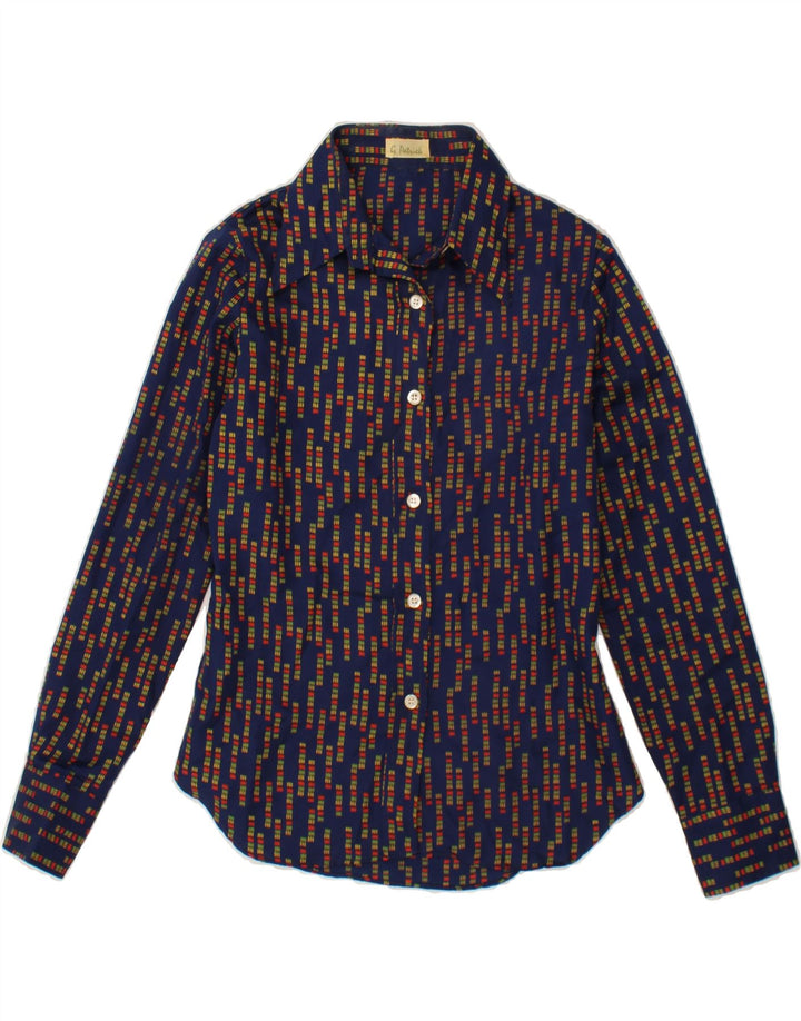VINTAGE Womens Abstract Pattern Shirt IT 44 Medium Navy Blue Vintage Vintage and Second-Hand Vintage from Messina Hembry 