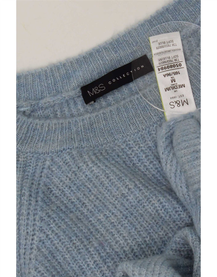 Marks & Spencer Jersey con Cuello Barco para Mujer UK 44 Medio Azul Manchado