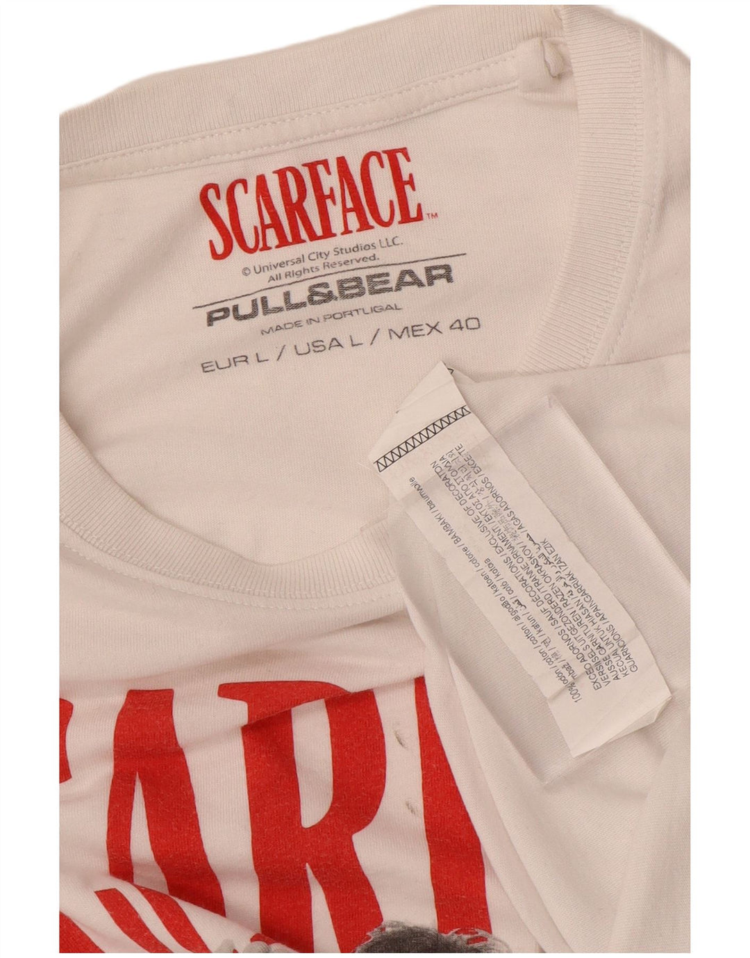 PULL & BEAR Hombre Camiseta con gráfico "Scarface" Top grande de algodón blanco