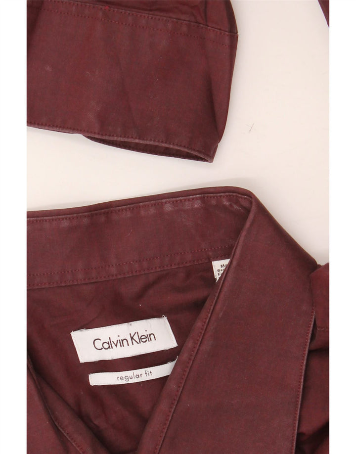 CALVIN KLEIN Camisa de corte regular para hombre Talla 18 2XL Algodón granate