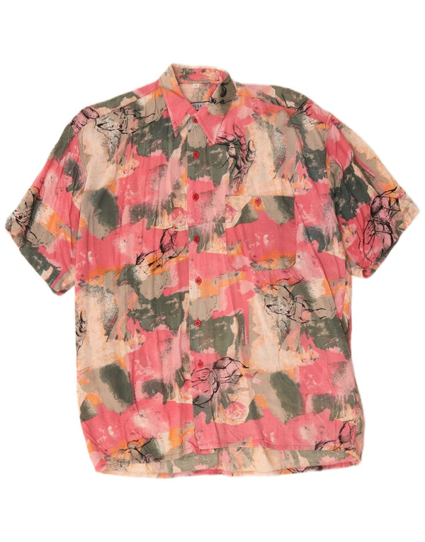 Camisa de manga corta con gráfico vintage para hombre Playa de viscosa con efecto tie-dye rosa medio