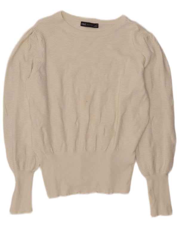 Marks & Spencer Suéter tipo jersey con cuello barco para mujer UK 12 Medium Off White