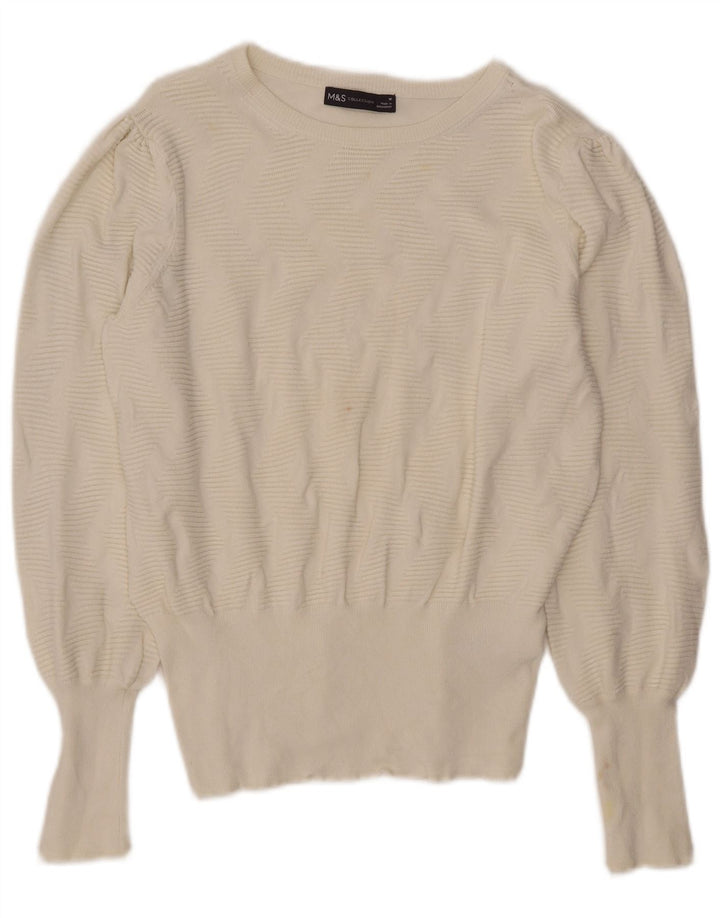 Marks & Spencer Suéter tipo jersey con cuello barco para mujer UK 12 Medium Off White