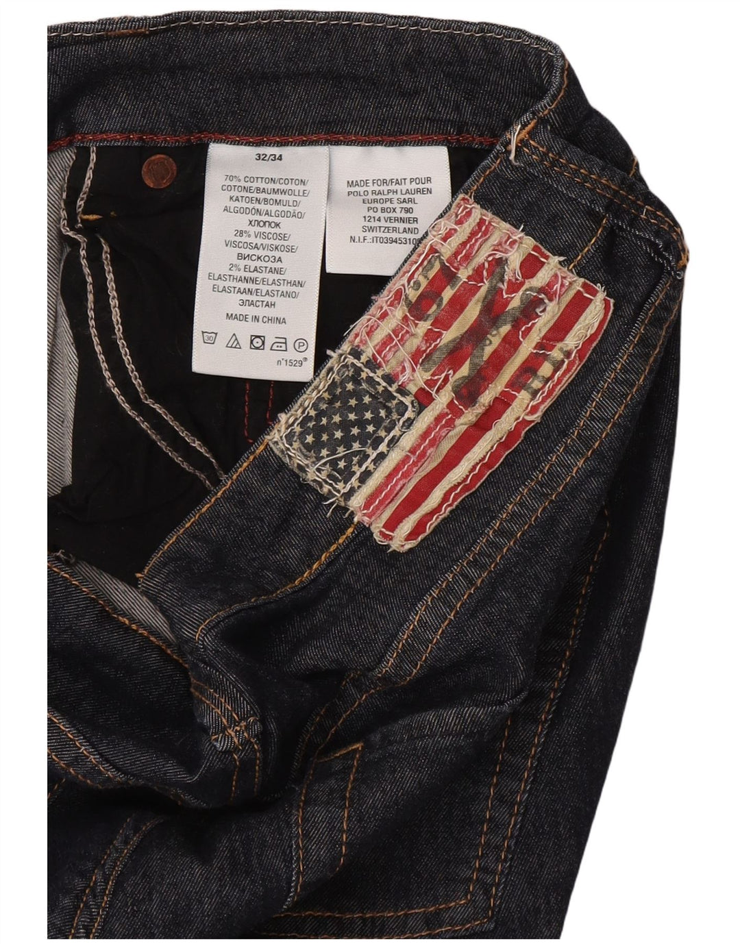 Ralph Lauren Vaqueros Rectos Mujer W32 L33 Algodón Azul Marino