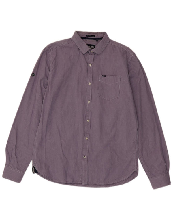 Camisa Superdry Hombre XL Algodón A Rayas Púrpura