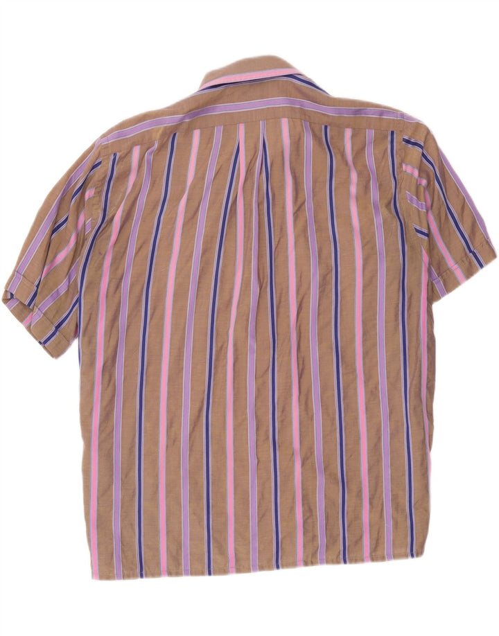 Vintage hombres camisa de manga corta grande marrón rayas