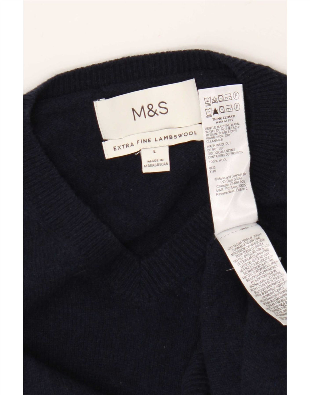 Marks & Spencer - Jersey con cuello en V para hombre, talla grande, lana azul marino