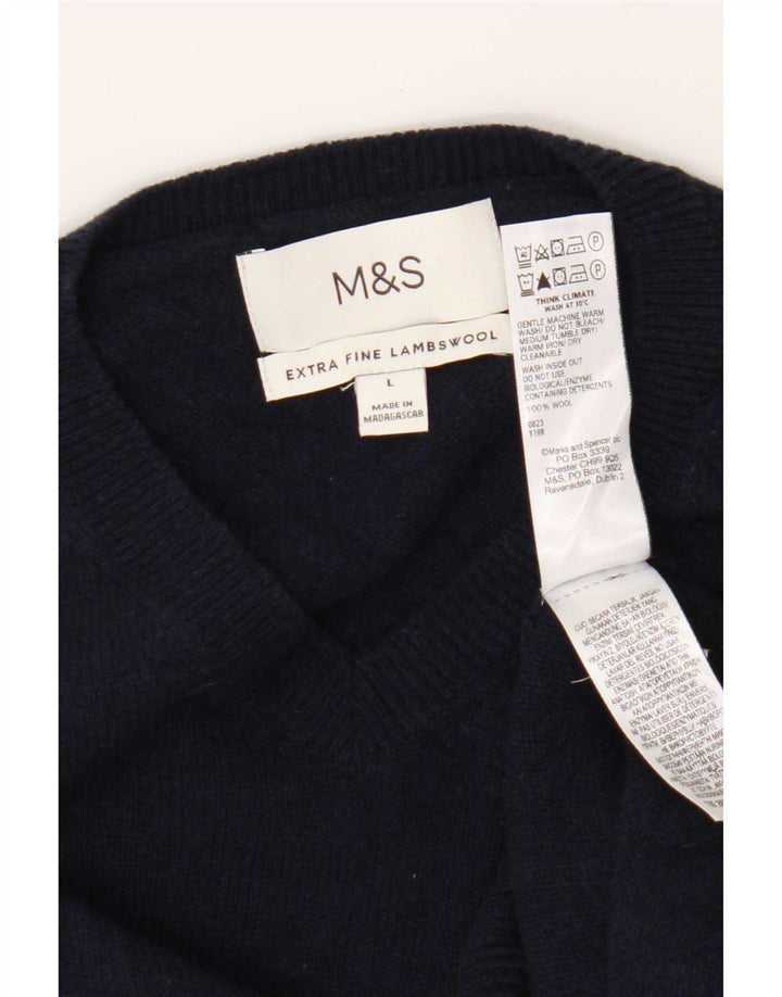 Marks & Spencer - Jersey con cuello en V para hombre, talla grande, lana azul marino