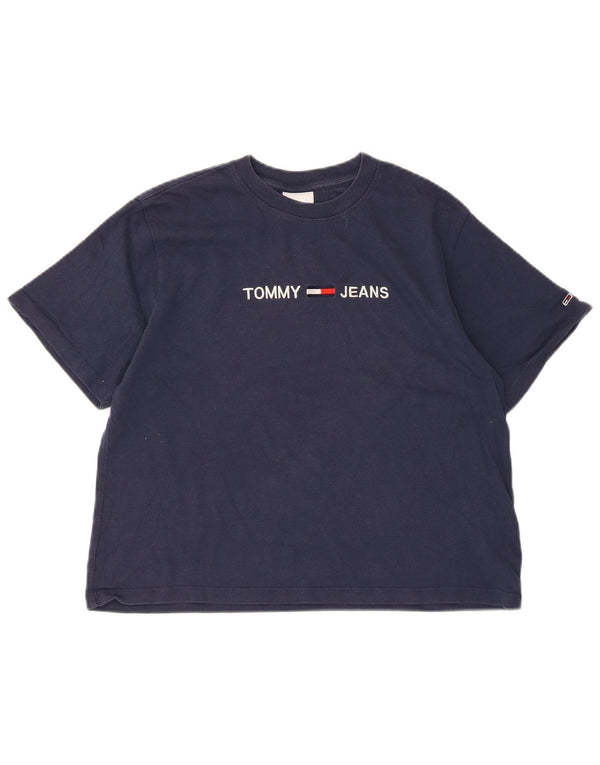 Tommy Hilfiger Camiseta corta con gráfico para mujer Top UK 10 Small Azul marino Algodón