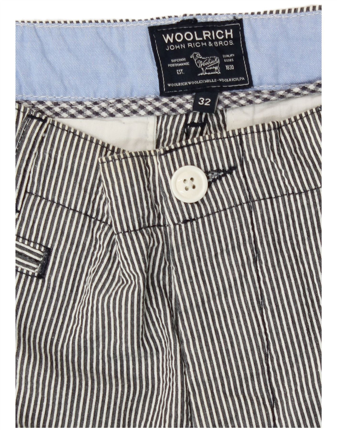 Woolrich Pantalones cortos casuales para hombre W32 Algodón a rayas gris medio