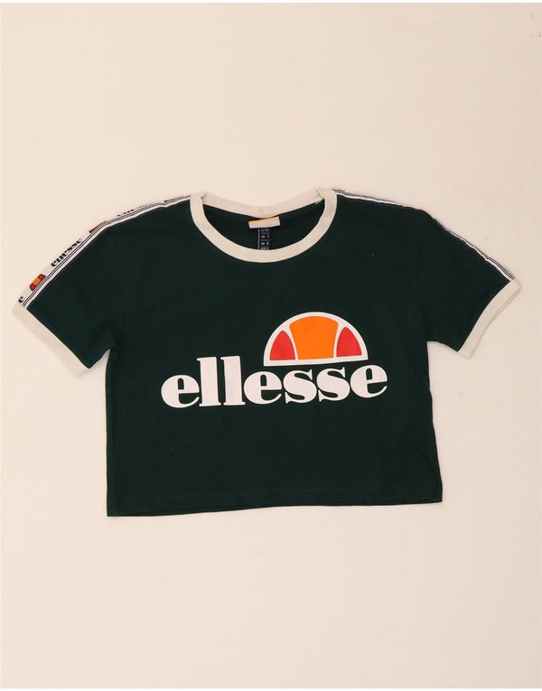 ELLESSE Camiseta corta con gráfico para mujer UK 4 XS Algodón verde