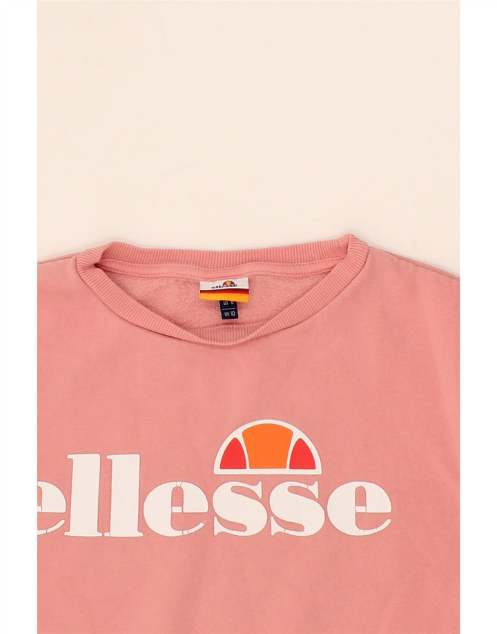 ELLESSE Womens Oversized Graphic Sweatshirt Jumper UK 10 Small Pink Cotton Vintage Ellesse and Second-Hand Ellesse from Messina Hembry 
