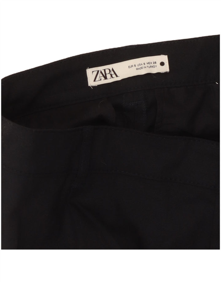 ZARA Mujer Pantalones Chinos De Cintura Alta Pegged Small W26 L27 Azul Marino