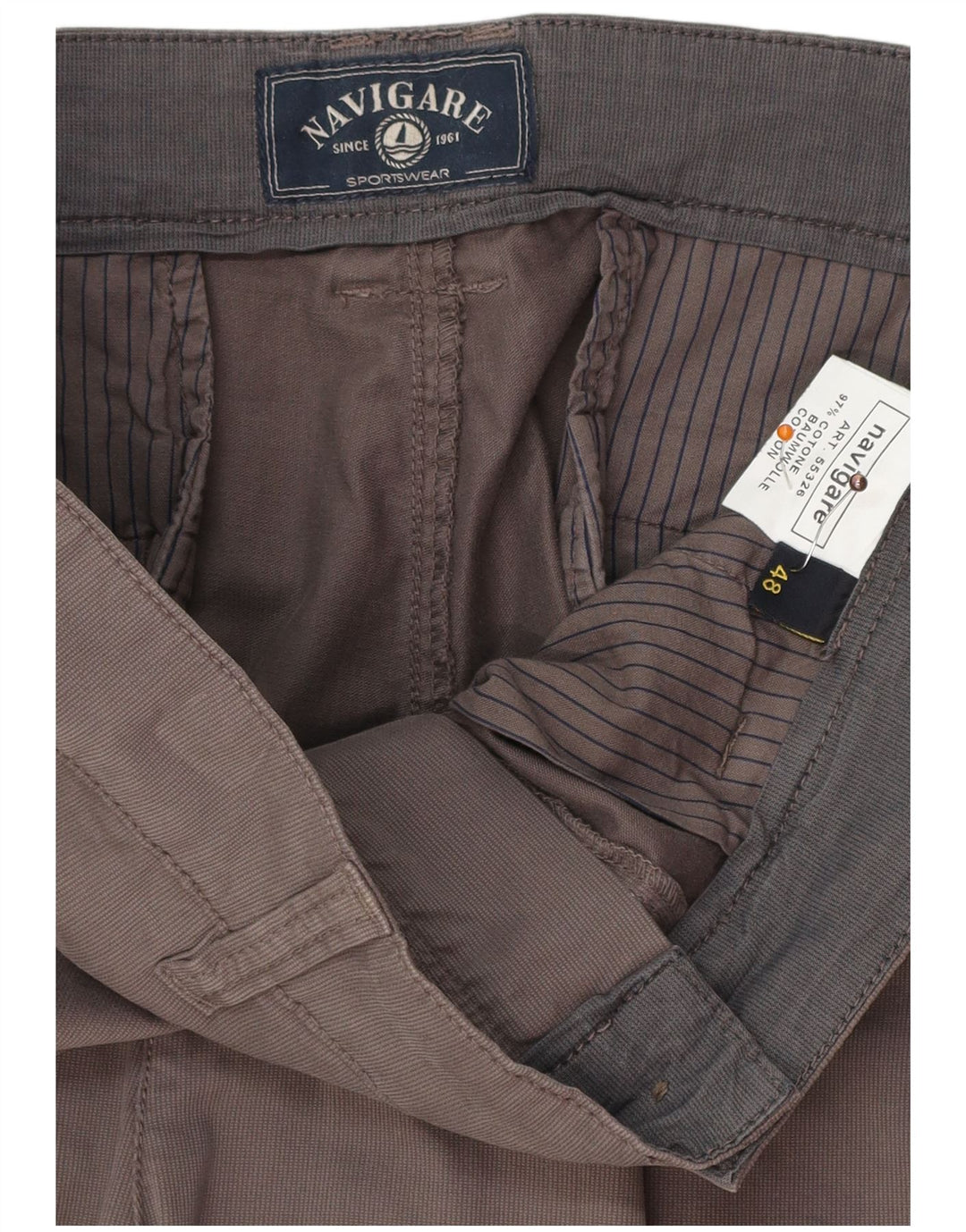 NAVIGARE Pantalón chino recto para hombre IT 48 Medium W34 L26 Algodón gris