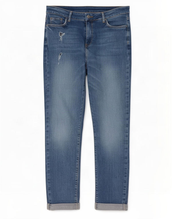 M&Co Vaqueros ajustados desgastados para mujer UK 12 Medium W28 L28 Azul