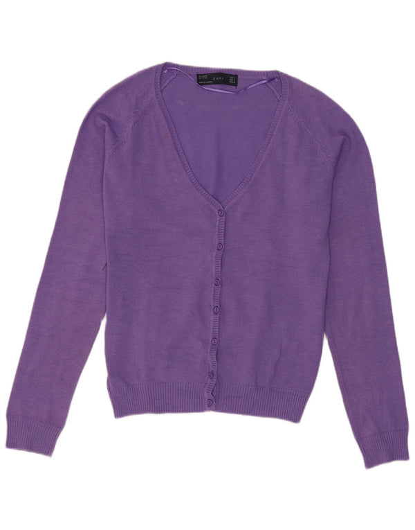 Zara Womens Cardigan Sweater UK 10 Small Purple Cotton
