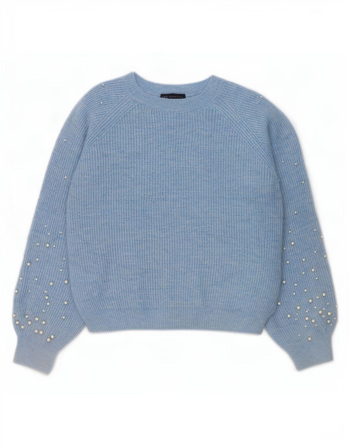 Marks & Spencer Jersey con Cuello Barco para Mujer UK 44 Medio Azul Manchado