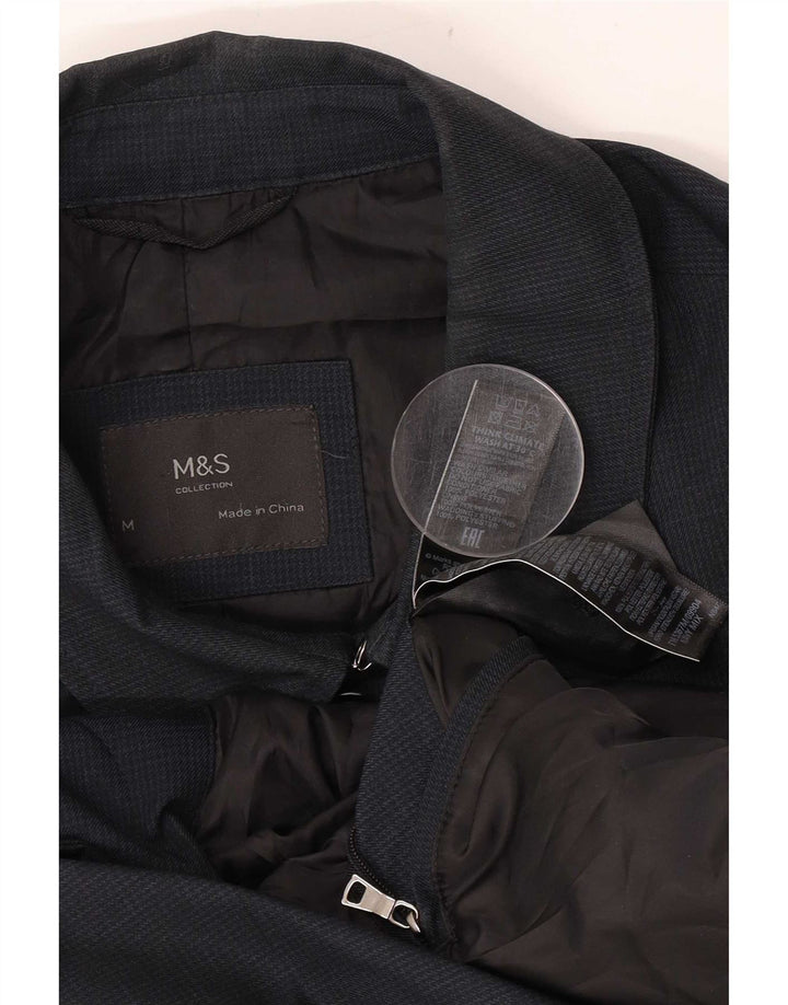 Marks & Spencer Abrigo para hombre UK 38 Medio Poliéster de pata de gallo azul marino