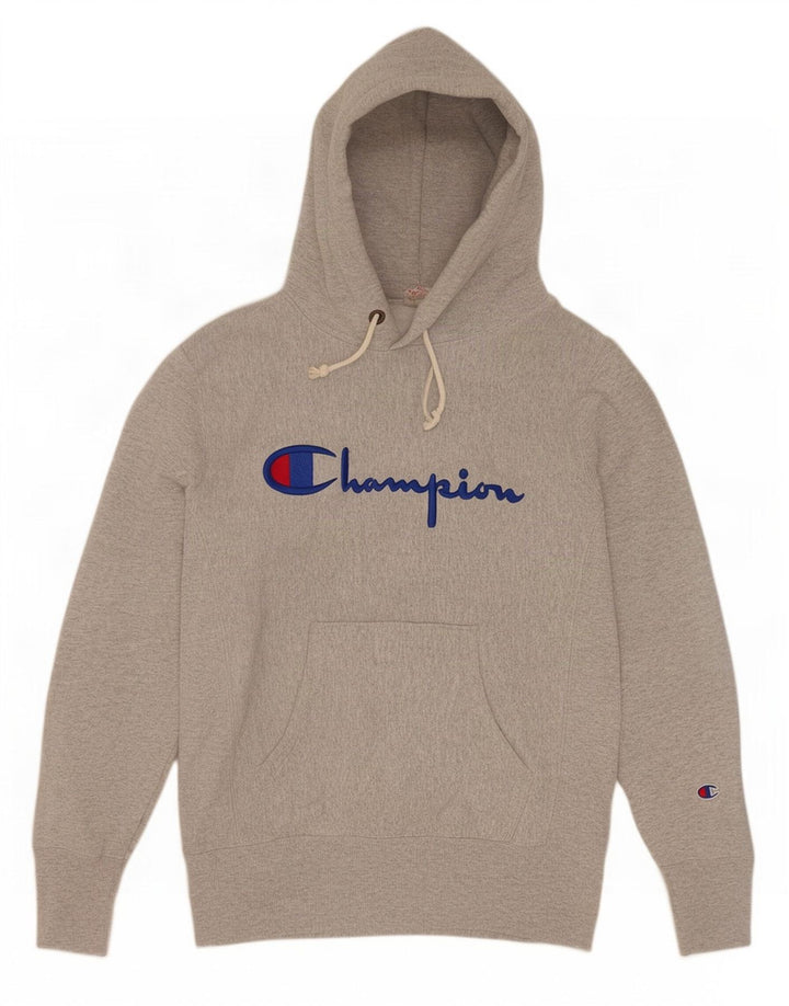 Champion Sudadera Con Capucha Y Estampado De Tejido Inverso De Algodón Gris Medio Hombre