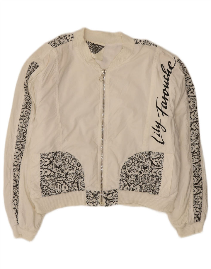 Lily Farouche Chaqueta bomber de gran tamaño con gráfico para mujer US 2 XS White Paisley