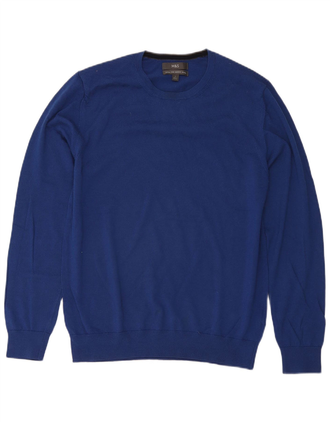 Marks & Spencer Jersey de cuello redondo para hombre de lana merino azul grande