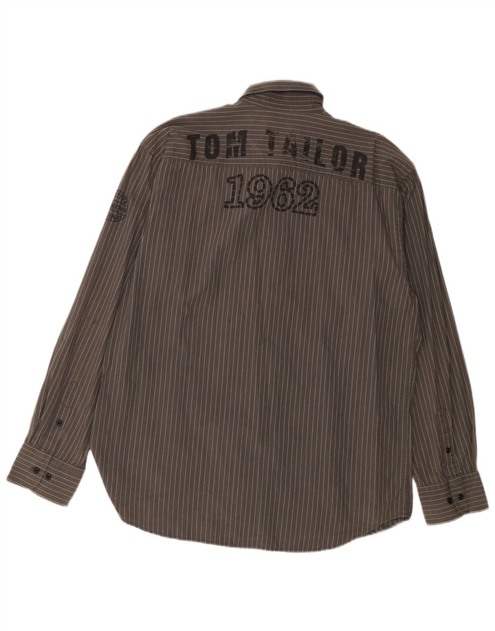 TOM TAILOR Camisa Hombre XL Algodón Rayas Grises