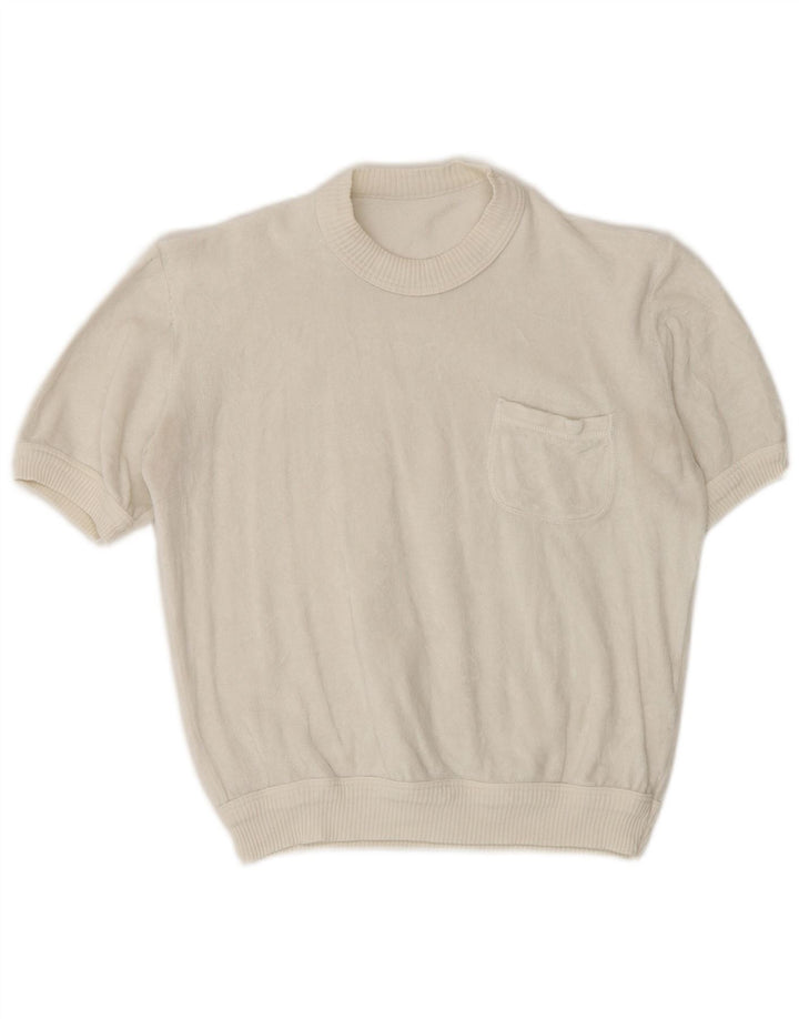 Vintage mujer terciopelo blusa Top Reino Unido 14 blanco medio