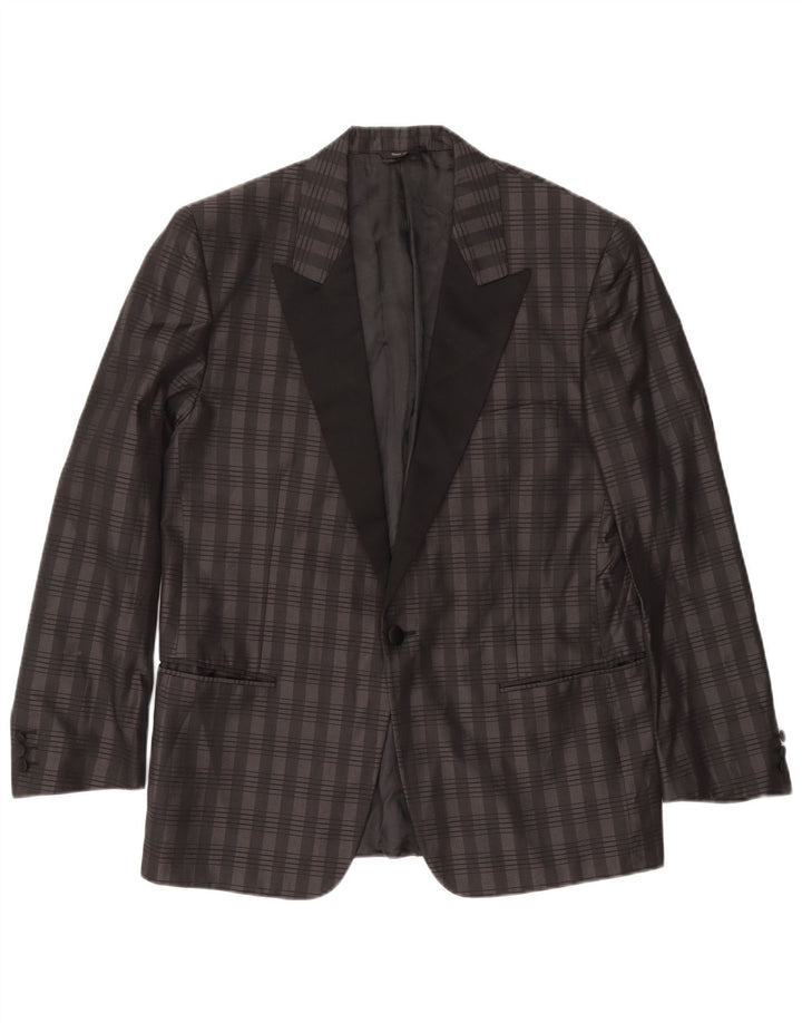 BOCCHESE Chaqueta tipo blazer con 1 botón para hombre IT 52 XL Seda a cuadros gris