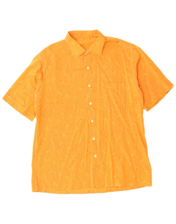 Vintage hombres camisa de manga corta grande naranja floral