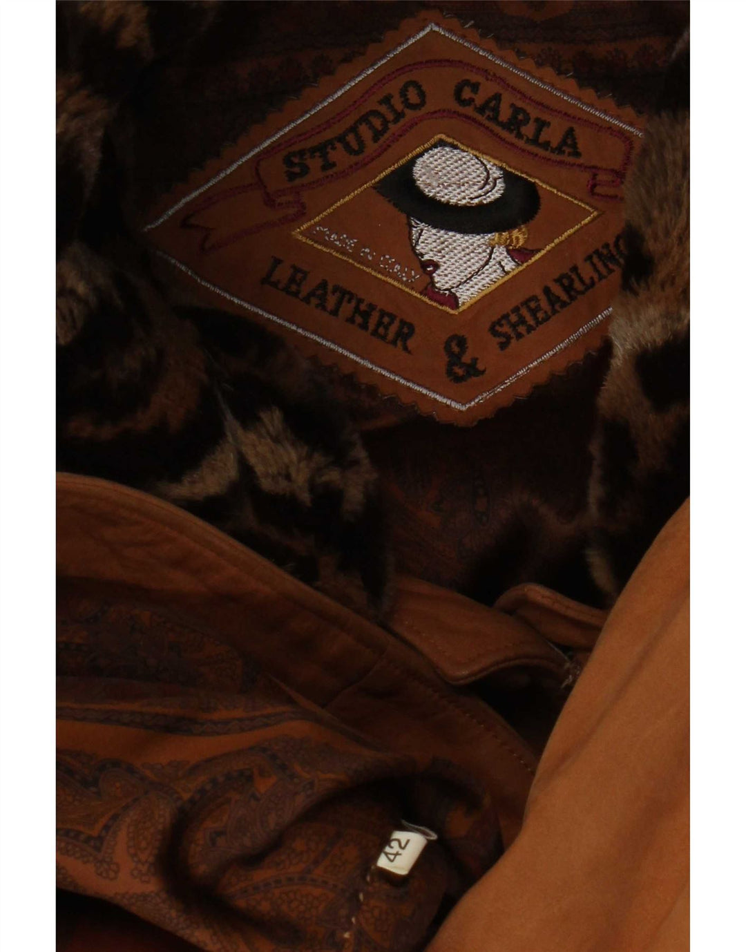 Vintage mujeres de gran tamaño cuero shearling abrigo EU 42 grande marrón shearling
