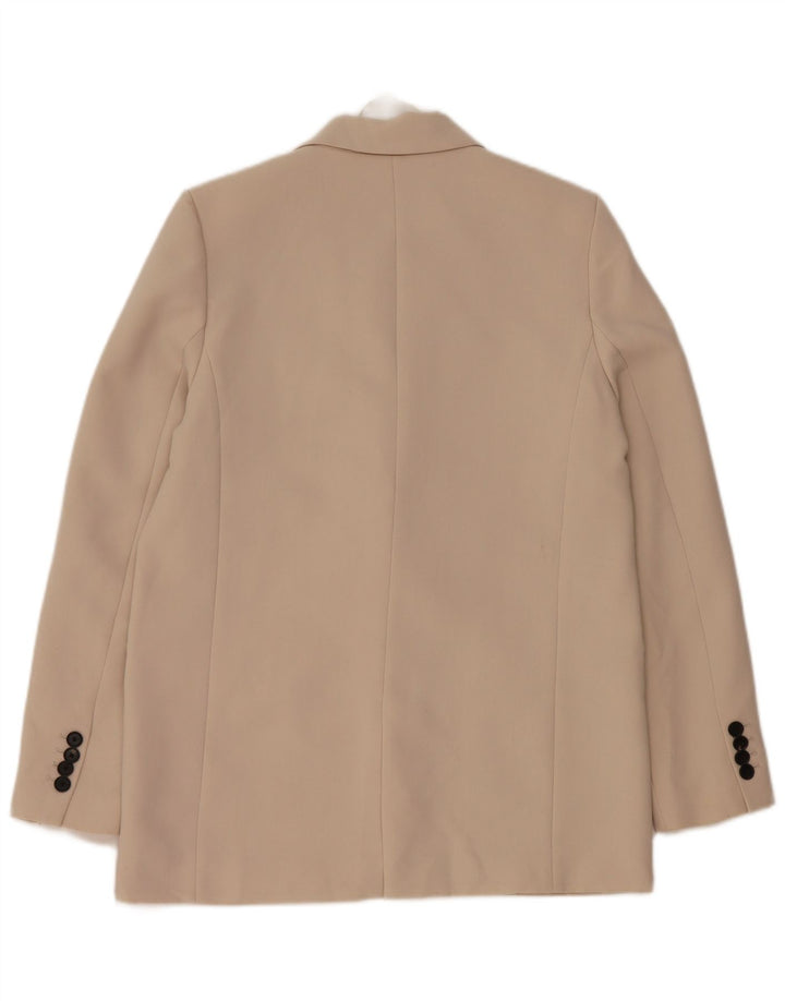 Zara Mujer Chaqueta Blazer De 1 Botón UK 10 Small Beige Poliéster