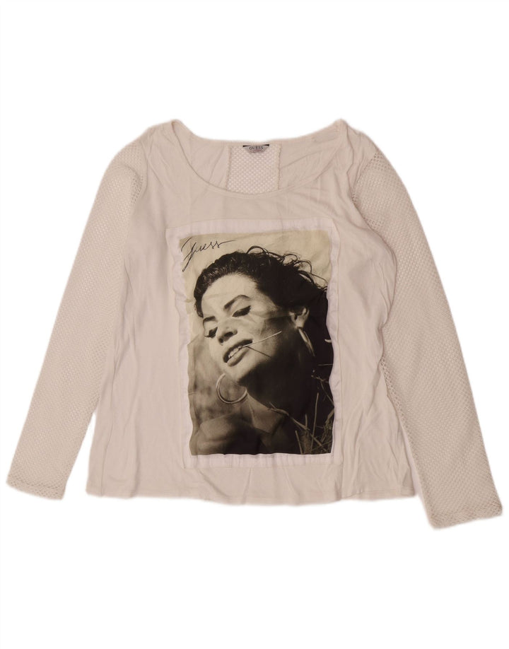 Guess Top gráfico para mujer de manga larga UK 44 Medium White