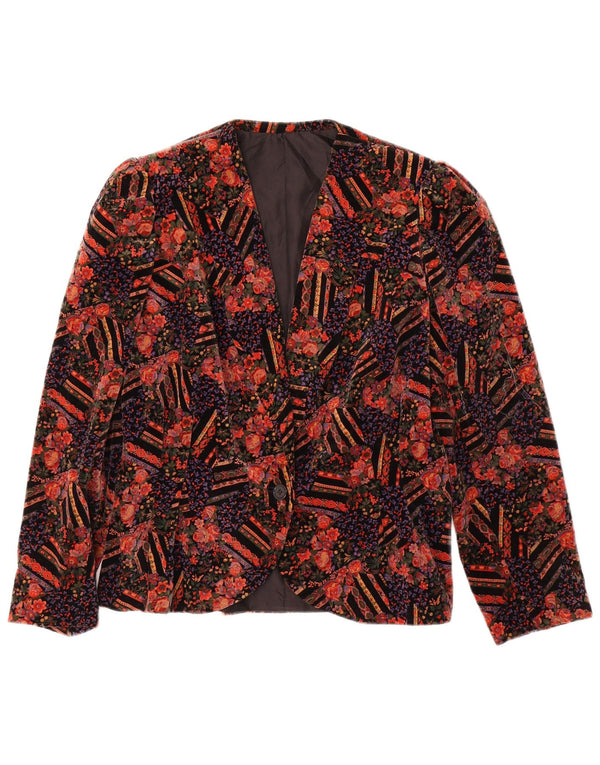 VINTAGE Mujer 1 Botón Terciopelo Blazer Chaqueta Reino Unido 14 Medio Rojo Floral