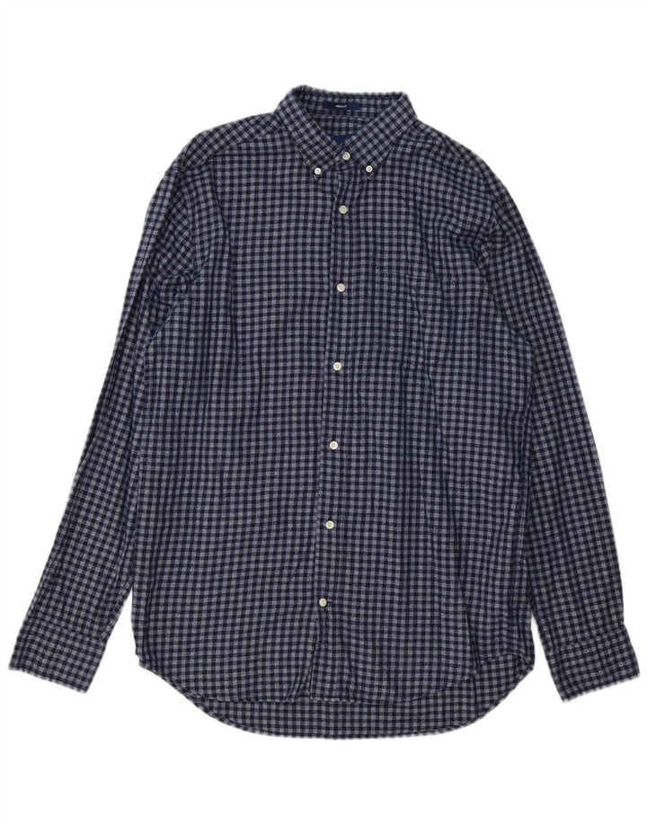 GANT Camisa de franela para hombre Talla 41/42 16 1/2 Grande Azul marino Vichy